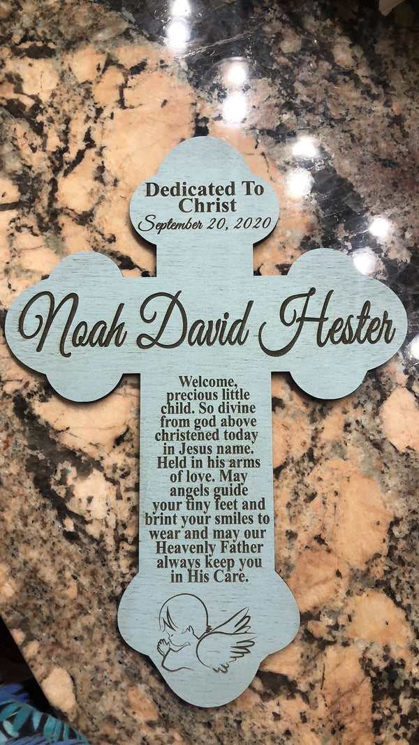 Baptism Personalized Cross Keepsake Jesus Christ Engraved Hardwood Boy Girl Gift Dedication