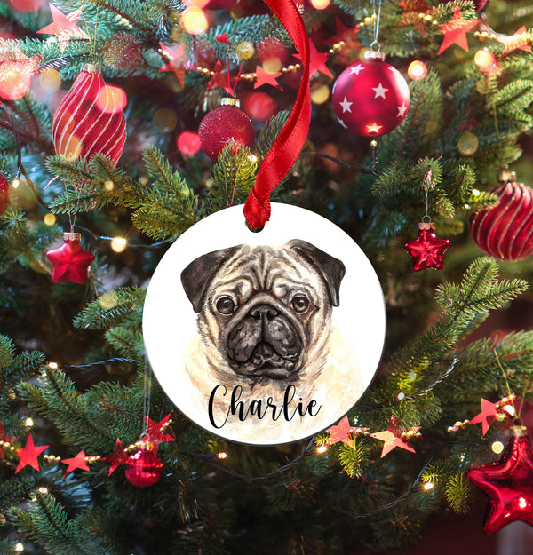 Personalized Pug Christmas Tree Ornament