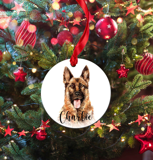 Personalized German Shepard Watercolor Christmas Tree Ornament