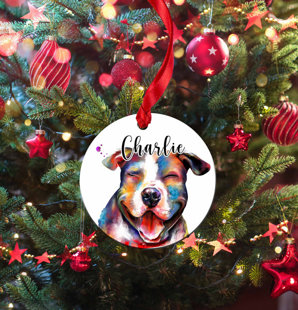 Custom Personalized Pitbull Dog Christmas Tree Ornament Pit Bull
