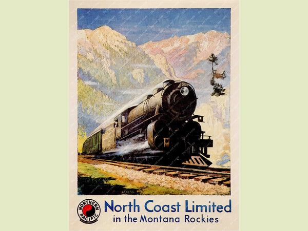 North Coast Limited Northern Pacific Railroad Travel Poster| Art Print Poster | Panoramic View | Home Decor Antique | Railway Train Art