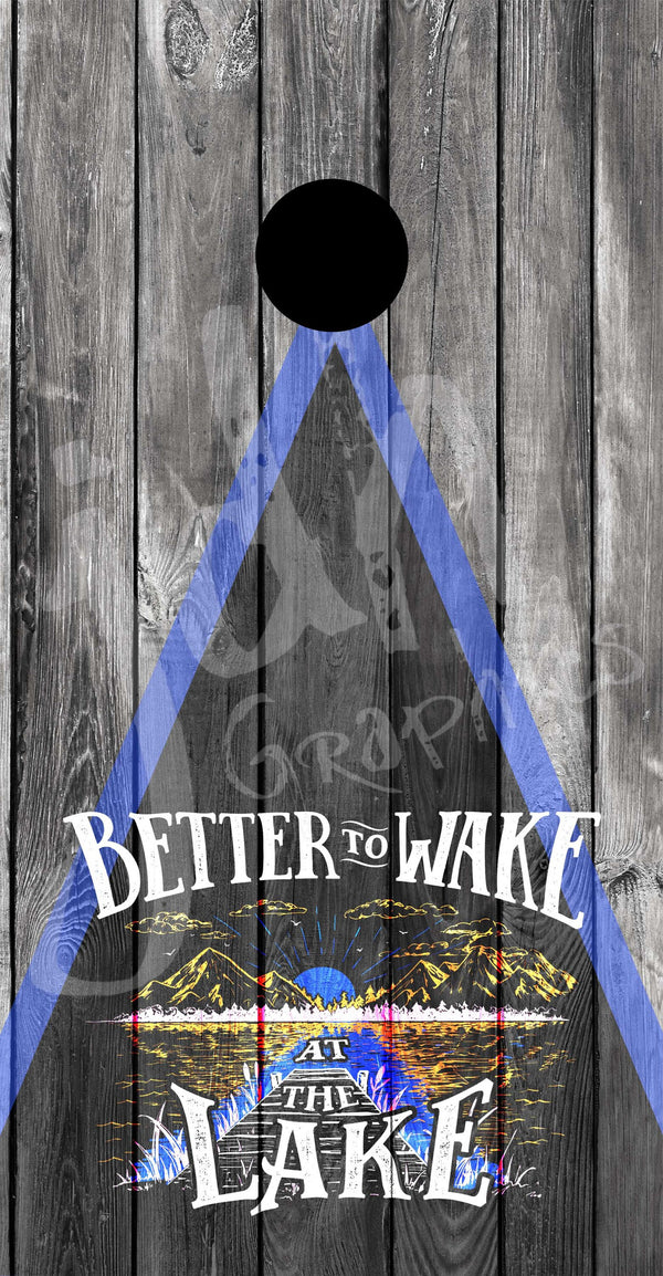 Better To Wake At The Lake Cornhole Board Wrap Sticker Decal Camping C
