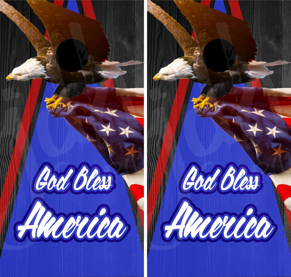 God Bless America Bald Eagle Flag Cornhole Board Wrap Sticker Decal  USA Patriotic Camping Veteran