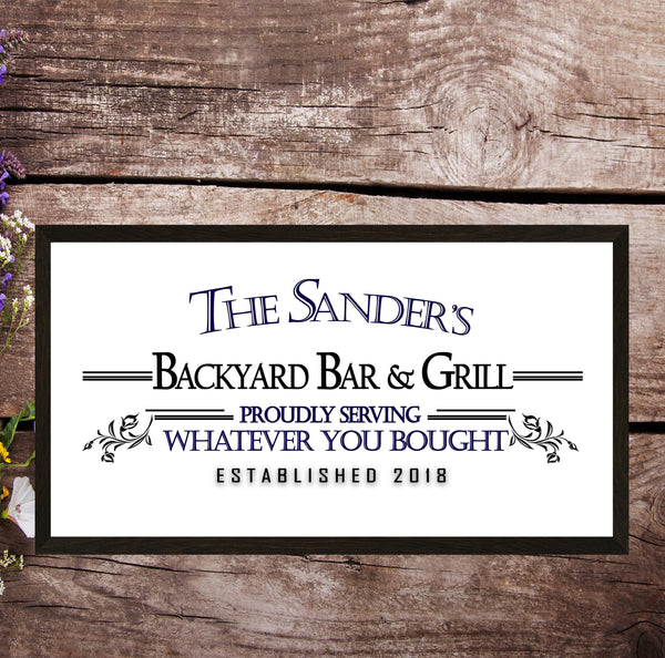 Funny Backyard Bar And Grill Personalized Wood Sign Farmhouse BBQ Farmhouse Sign Wood Not Canvas