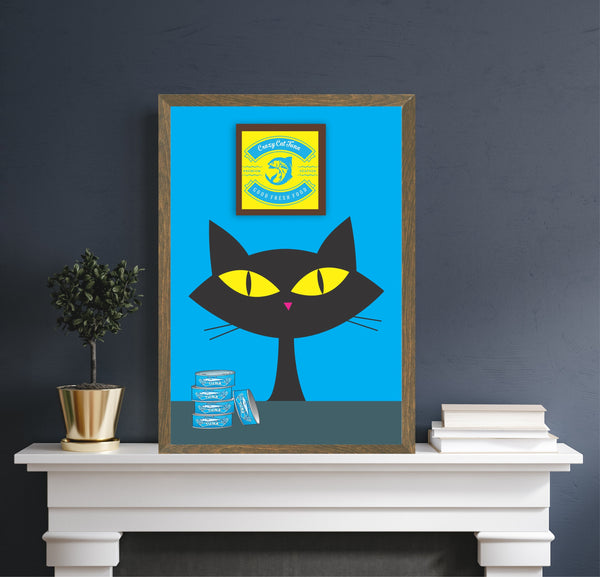 Mid Century Modern Art Print Wood Sign | Cat Gifts | Cat Lovers Art | Cat Wall Decor | Cat Mom | 1970s Art | Black Cat | Cat Kitchen Decor