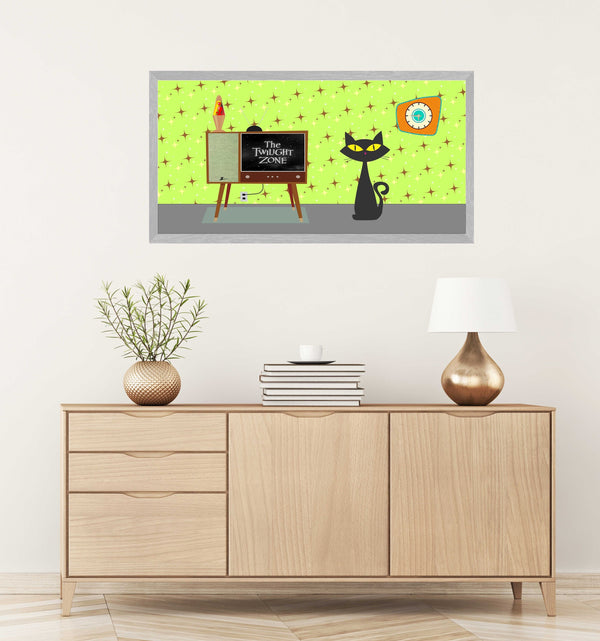 Mid Century Modern Art  | Cat Gifts | Cat Lovers Art | Cat Wall Decor | 1970s Art | Twilight Zone | Cat Ktichen Decor | Gifts for Cats