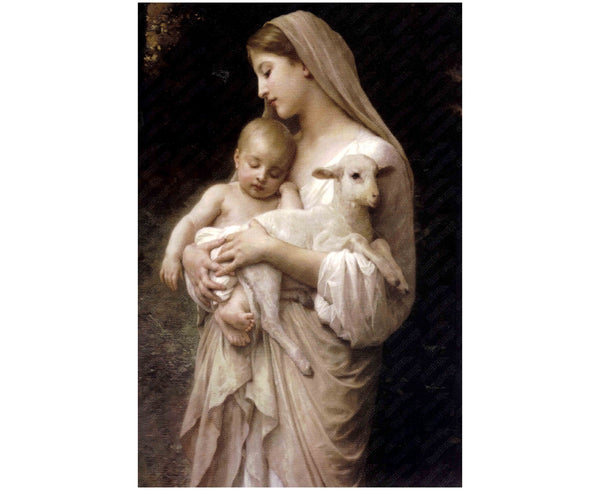 Mary Christ And The Lamb Fine Art Print Poster | Christian Wall Art | Jesus Christ | Catholic Wall Art | Home Wall Decor | Mother Mary