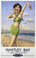 Whitley Bay British Railways Pinup Girl Vintage Art Print Traver Poster Retro Wall Decor England Vintage Travel Poster Beach Lake House 009