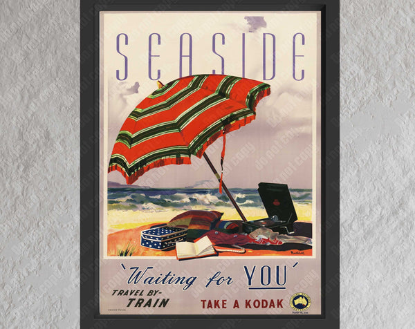 Seaside Waiting Poster Lake House Decor Beach House Art Home Decoration Retro Art Vintage Decor Wall Art Vintage Print Travel Poster 022