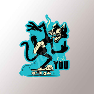 F You Cat Skateboard  Vintage Style Vinyl Decal Sticker Hot Rod Rat Rod Motorcycle Fink Funny Retro