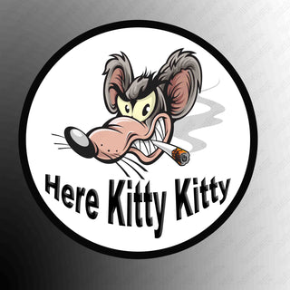 Here Kitty Kitty Rat Vintage Style Vinyl Decal Sticker Hot Rod Rat Rod Motorcycle Fink Helmet Hard Hat Toolbox