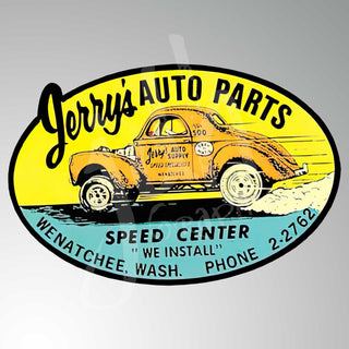 Jerrys Auto Parts Rat Vintage Style Vinyl Decal Sticker Hot Rod Rat Rod Motorcycle Fink Helmet Hard Hat Toolbox