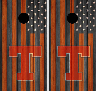 Tennesee Rustic Grey  American Flag Cornhole Wrap Decal Skin Corn Hole